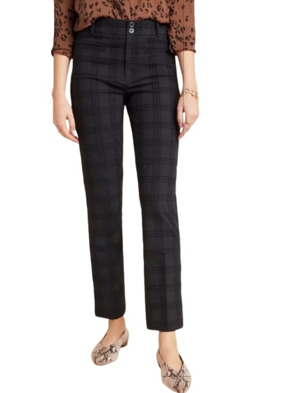 Anthropologie The Essential Slim Black Jacquard Pants Size 8P